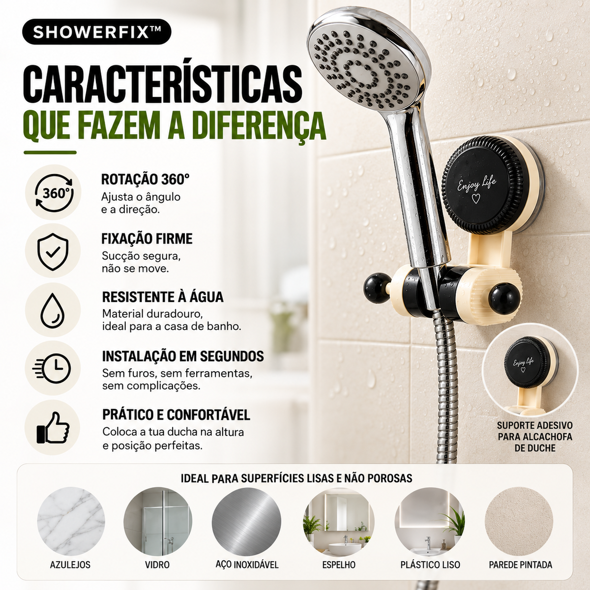 🚿 ShowerFix™ — Suporte Ajustável para Chuveiro